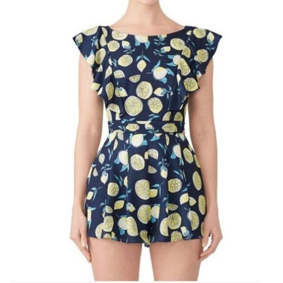 Fame & Partners‎ NWT The Vorsane Convertible Playsuit Romper Navy Lemon Size 10 - Picture 1 of 5